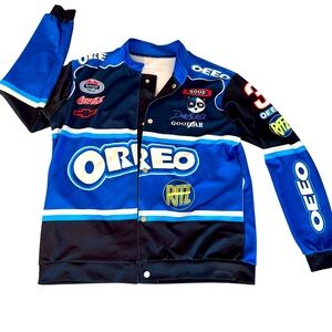 Blush Mark Faux "Oreo" Racing Snap Front Jacket.